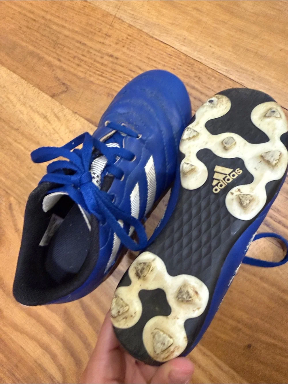 adidas Kids Blue Soccer Sneakers with White Stripes